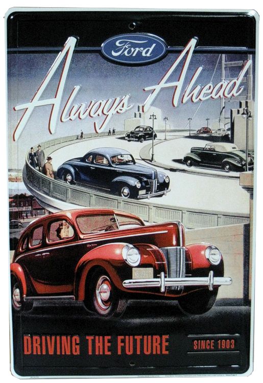 Signs 4 Fun Decorative Parking Sign | Ford Always Ahead 1940s | 12” x16” | Embossed Aluminum Sign | Made in the USA | SP30145