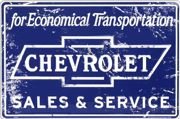 Signs 4 Fun Decorative Parking Sign | Chevy Sales & Service | 12 x 18 | Embossed Aluminum Sign | Made in the USA | SPACS