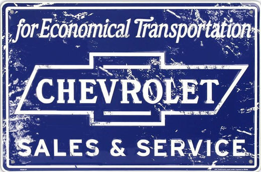 Signs 4 Fun Decorative Parking Sign | Chevy Sales & Service | 12 x 18 | Embossed Aluminum Sign | Made in the USA | SPACS