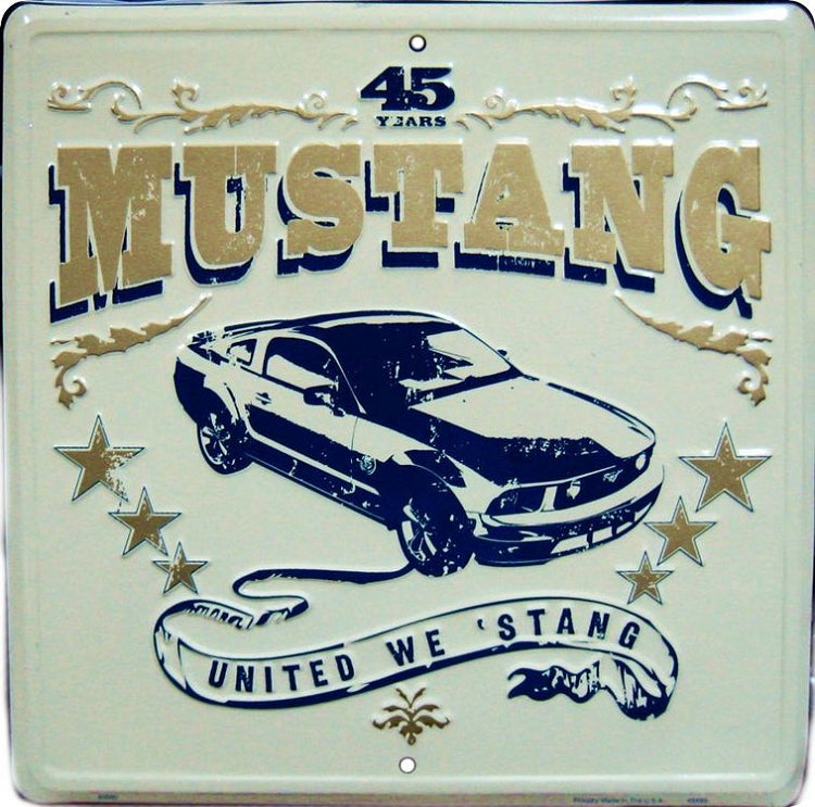 Signs 4 Fun Decorative Parking Sign | Ford Mustang 45 Years | 12 x 18 | Embossed Aluminum Sign | Made in the USA | SPAFMQ