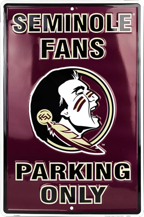 Signs 4 Fun Decorative Parking Sign | Florida State Seminoles Fan | 12 x 18 | Embossed Aluminum Sign | Made in the USA | SPCFLS
