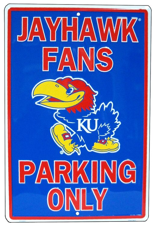 Signs 4 Fun Decorative Parking Sign | Kansas U Jayhawk Fans | 12” x 18” | Embossed Aluminum Sign | Made in the USA | SPCKSJ