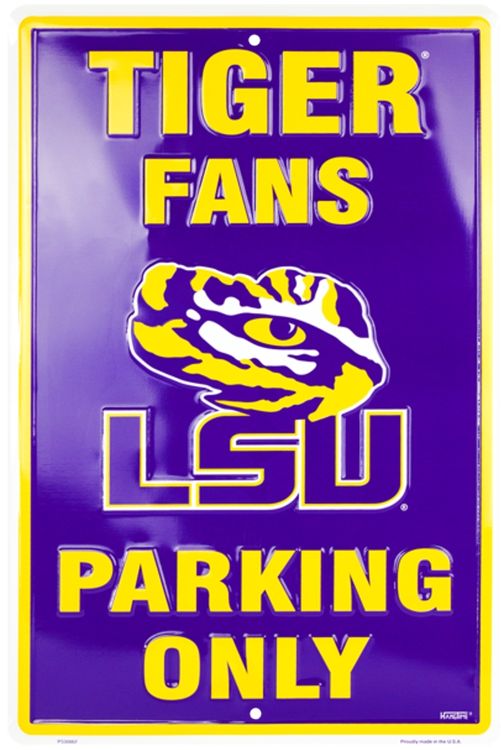 Signs 4 Fun Decorative Parking Sign | Louisiana State Tigers | 12 x 18 | Embossed Aluminum Sign | Made in the USA | SPCLSU2