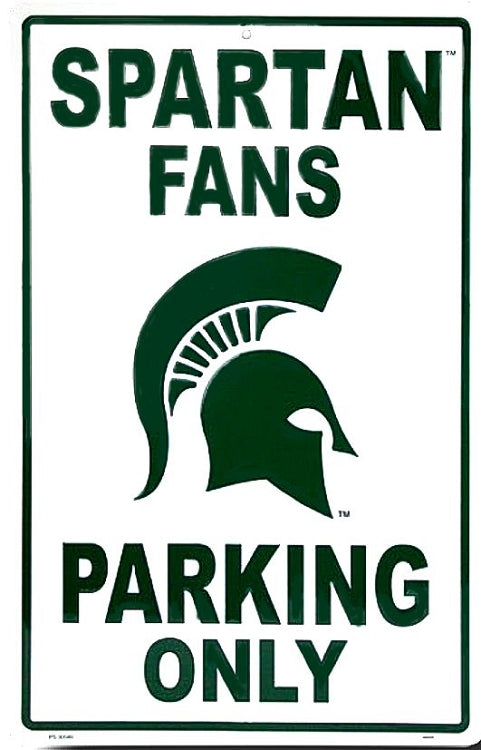 Signs 4 Fun Decorative Parking Sign | Michigan State Spartans Fans | 12 x 18 | Embossed Aluminum Sign | Made in the USA | SPCMS