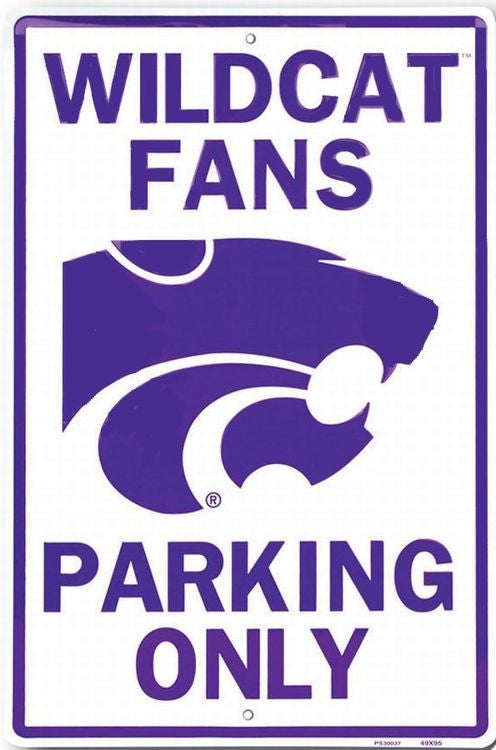 Signs 4 Fun Decorative Parking Sign | Kansas State Wildcats Fans | 12” x 18” | Embossed Aluminum Sign | Made in the USA | SPCNWU