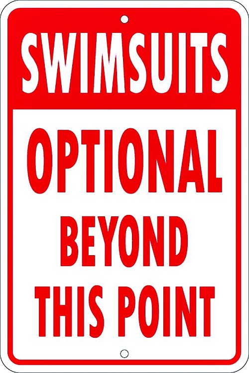 Signs 4 Fun Decorative Parking Sign | Swimsuits Optional | 8” x 12” | Embossed Aluminum Sign | Made in the USA | SPS43