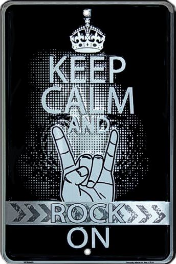 Signs 4 Fun Decorative Parking Sign | Keep Calm and Rock On | 8 x 12 | Embossed Aluminum Sign | Made in the USA | SPS80065