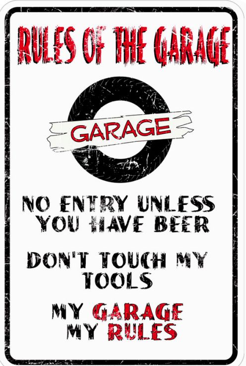 Signs 4 Fun Decorative Parking Sign | Rules of The Garage | 8 x 12 | Embossed Aluminum Sign | Made in the USA | SPSAG