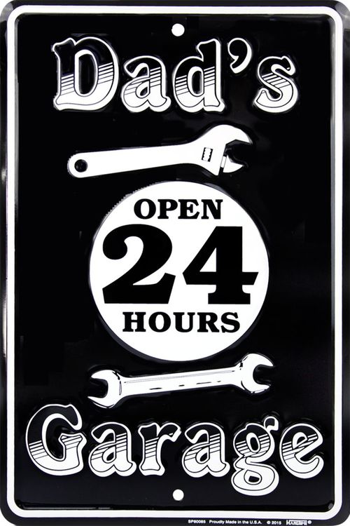Signs 4 Fun Decorative Parking Sign | Dad's Garage | 8 x 12 | Embossed Aluminum Sign | Made in the USA | SPSAG3
