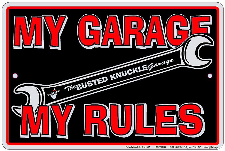 Signs 4 Fun Decorative Parking Sign | Busted Knuckle My Garage | 8 x 12 | Embossed Aluminum Sign | Made in the USA | SPSBKG