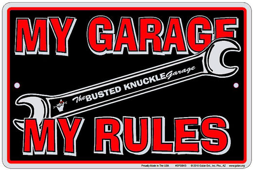 Signs 4 Fun Decorative Parking Sign | Busted Knuckle My Garage | 8 x 12 | Embossed Aluminum Sign | Made in the USA | SPSBKG