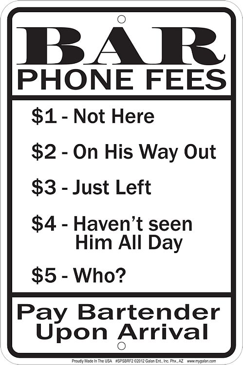 Signs 4 Fun Decorative Parking Sign | Bar Phone Fees | 8 x 12 | Embossed Aluminum Sign | Made in the USA | SPSBRF2