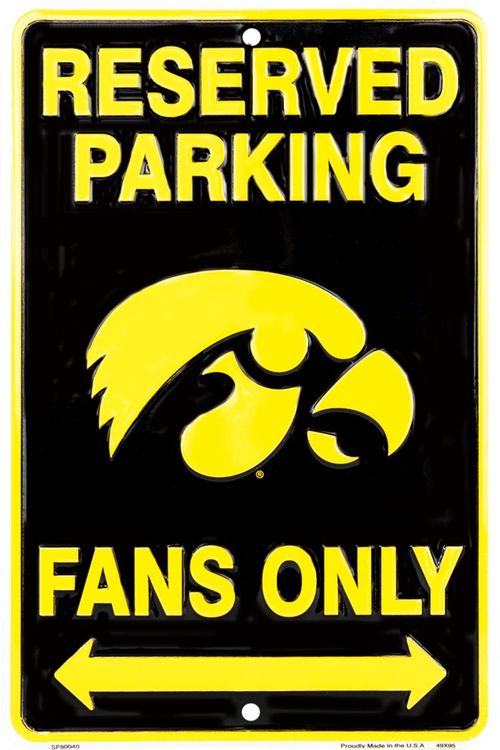 Signs 4 Fun Decorative Parking Sign | IA Univ Haweye (Mascot) Fans | 8 x 12 | Embossed Aluminum Sign | Made in the USA | SPSCIA