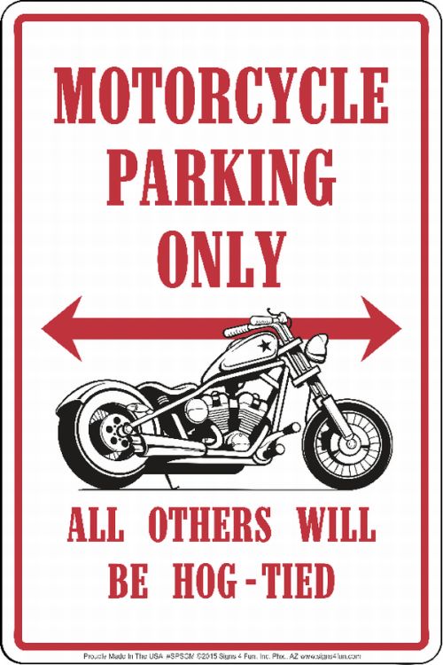 Signs 4 Fun Decorative Parking Sign | Motorcycle | 8 x 12 | Embossed Aluminum Sign | Made in the USA | SPSCM