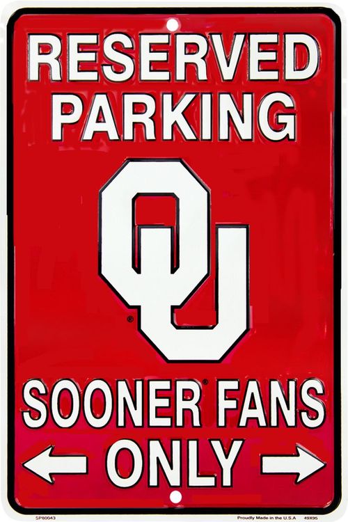 Signs 4 Fun Decorative Parking Sign | OK Sooner Fans | 8 x 12 | Embossed Aluminum Sign | Made in the USA | SPSCOK