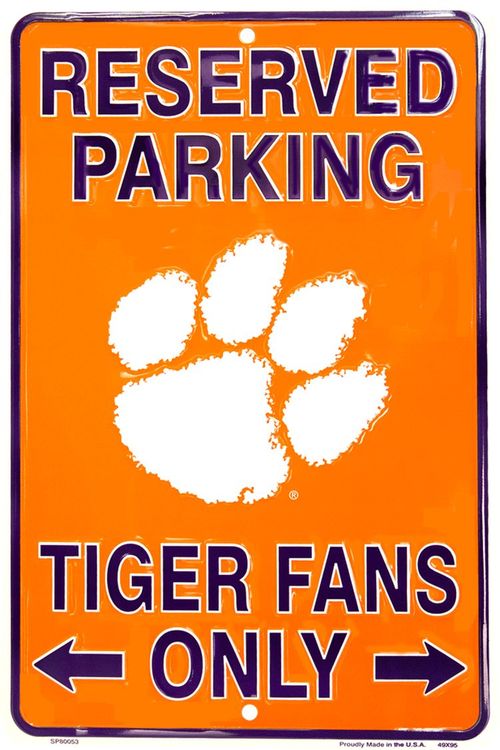 Signs 4 Fun Decorative Parking Sign | Clemson | 8 x12 | Embossed Aluminum Sign | Made in the USA | SPSCUC