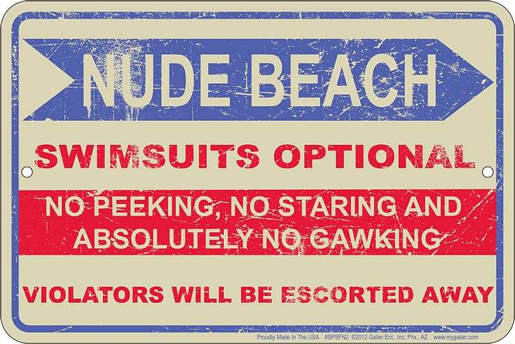 Signs 4 Fun Decorative Parking Sign | Nude Beach | 8” x 12” | Embossed Aluminum Sign | Made in the USA | SPSFN2