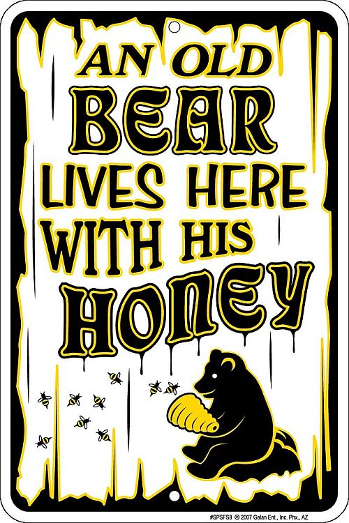 Signs 4 Fun Decorative Parking Sign | Old Bear Lives Here | 8 x 12 | Embossed Aluminum Sign | Made in the USA | SPSFS8