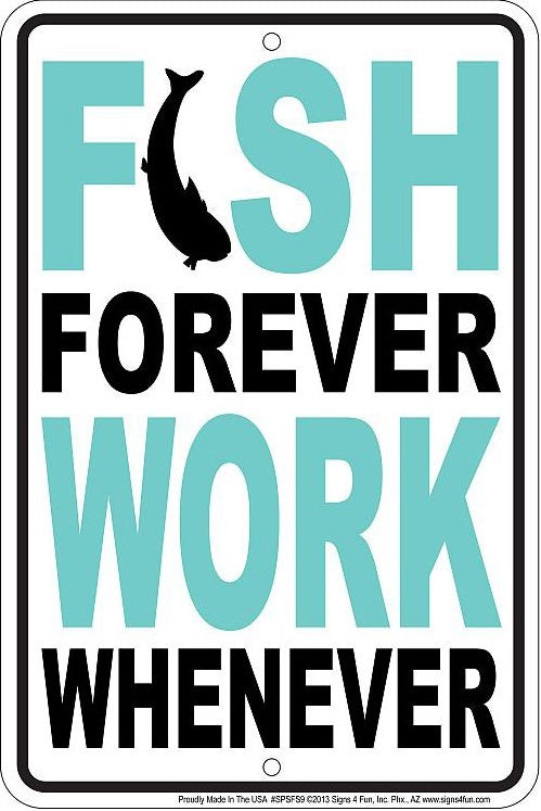 Signs 4 Fun Decorative Parking Sign | Fish Forever | 8 x 12 | Embossed Aluminum Sign | Made in the USA | SPSFS9
