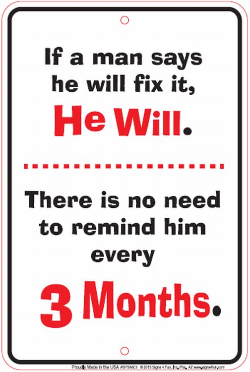 Signs 4 Fun Decorative Parking Sign | Man Will Fix | 8 x 12 | Embossed Aluminum Sign | Made in the USA | SPSMC3