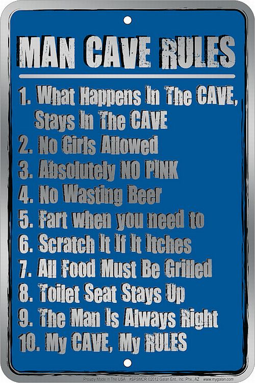 Signs 4 Fun Decorative Parking Sign | Man Cave Rules | 8 x 12 | Embossed Aluminum Sign | Made in the USA | SPSMCR