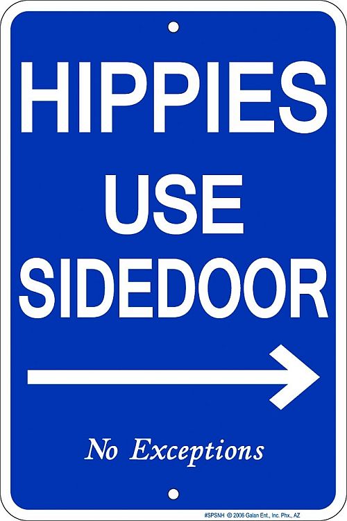 Signs 4 Fun Decorative Parking Sign | Hippies Use Side Door | 8” x 12” | Embossed Aluminum Sign | Made in the USA | SPSNH
