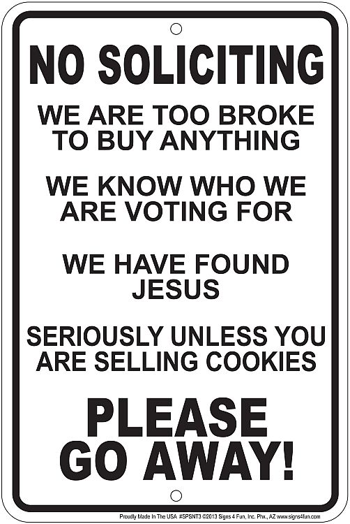 Signs 4 Fun Decorative Parking Sign | No Soliciting | 8 x 12 | Embossed Aluminum Sign | Made in the USA | SPSNT3