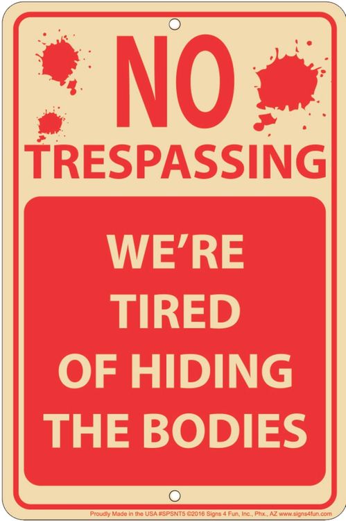 Signs 4 Fun Decorative Parking Sign | Hiding Bodies | 8 x 12 | Embossed Aluminum Sign | Made in the USA | SPSNT5