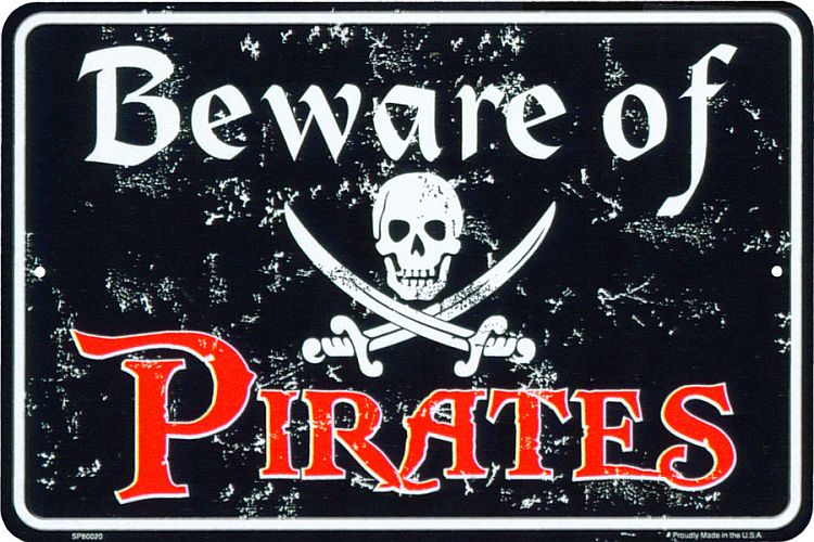 Signs 4 Fun Decorative Parking Sign | Beware of Pirates | 8 x 12 | Embossed Aluminum Sign | Made in the USA | SPSPBH