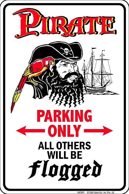 Signs 4 Fun Decorative Parking Sign | Pirates Will Be Flogged | 8 x 12 | Embossed Aluminum Sign | Made in the USA | SPSPF