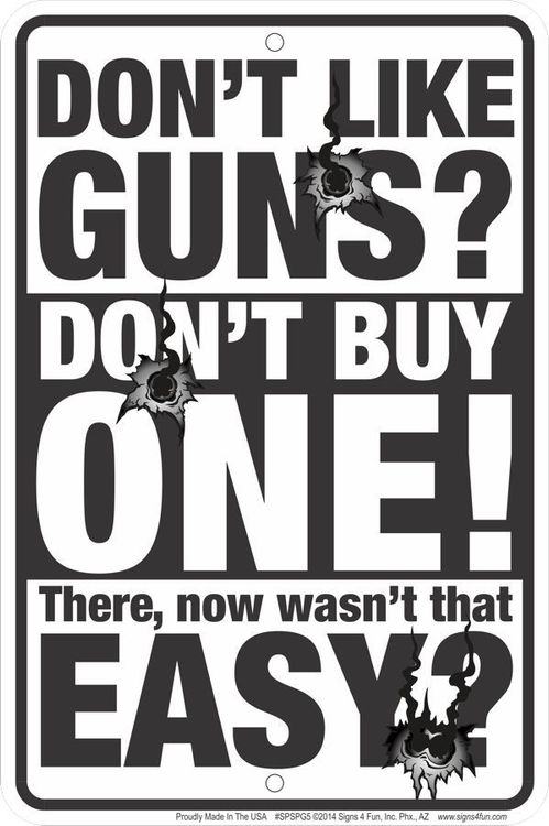 Signs 4 Fun Decorative Parking Sign | Don't Like Guns | 8 x 12 | Embossed Aluminum Sign | Made in the USA | SPSPG5