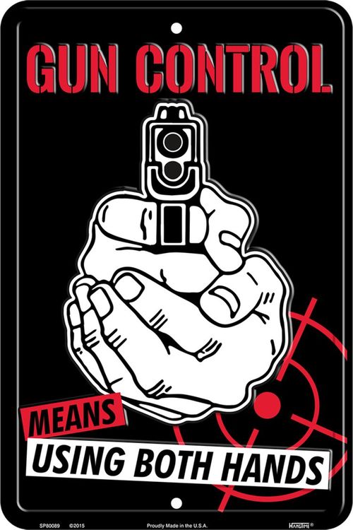Signs 4 Fun Decorative Parking Sign | Gun Control-Hands | 8 x 12 | Embossed Aluminum Sign | Made in the USA | SPSPG8