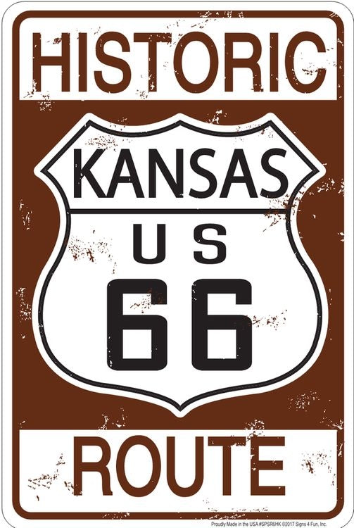 Signs 4 Fun Decorative Parking Sign | Route 66 Historic KS | 8 x 12 | Embossed Aluminum Sign | Made in the USA | SPSR6HK