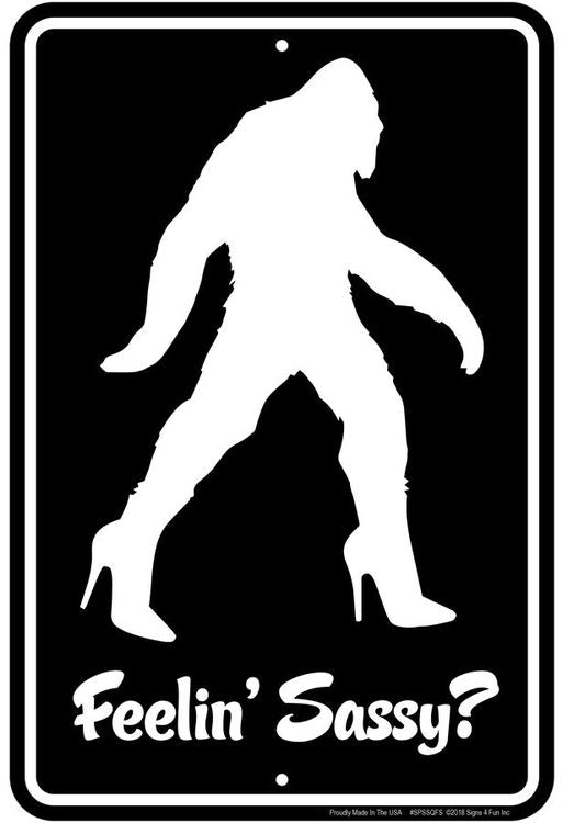 Signs 4 Fun Decorative Crossing Sign | Squatch Sassy | 8 x12 | Embossed Aluminum Sign | Made in the USA | SPSSQF