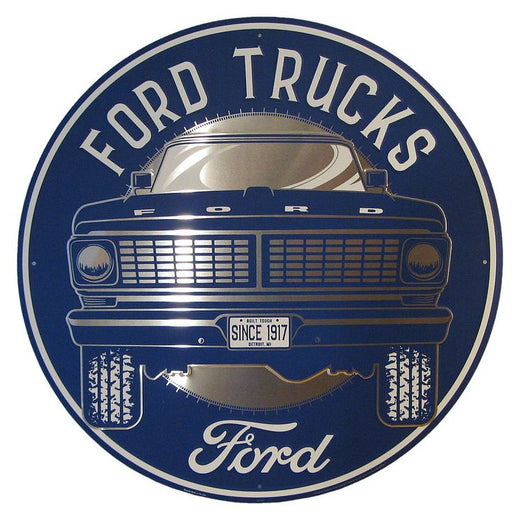 Signs 4 Fun Round Sign | Ford Trucks | 12” Diameter | Embossed Aluminum Sign | Made in the USA