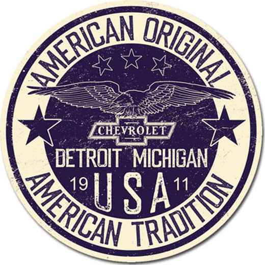 Desperate Enterprises American Tradition - Chevy Round Aluminum Sign - Nostalgic Vintage Metal Wall Decor - Made in USA