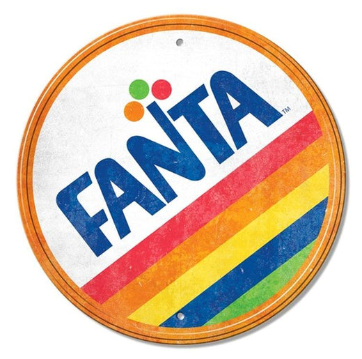 Desperate Enterprises Coke - Fanta Round Aluminum Sign with Embossed Edge - Nostalgic Vintage Metal Wall Decor - Made in USA