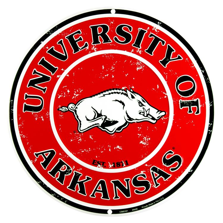 Signs 4 Fun Round Sign | SR60107 Univ of AR Razorbacks | 12 Diameter | Embossed Aluminum Sign | Made in the USA
