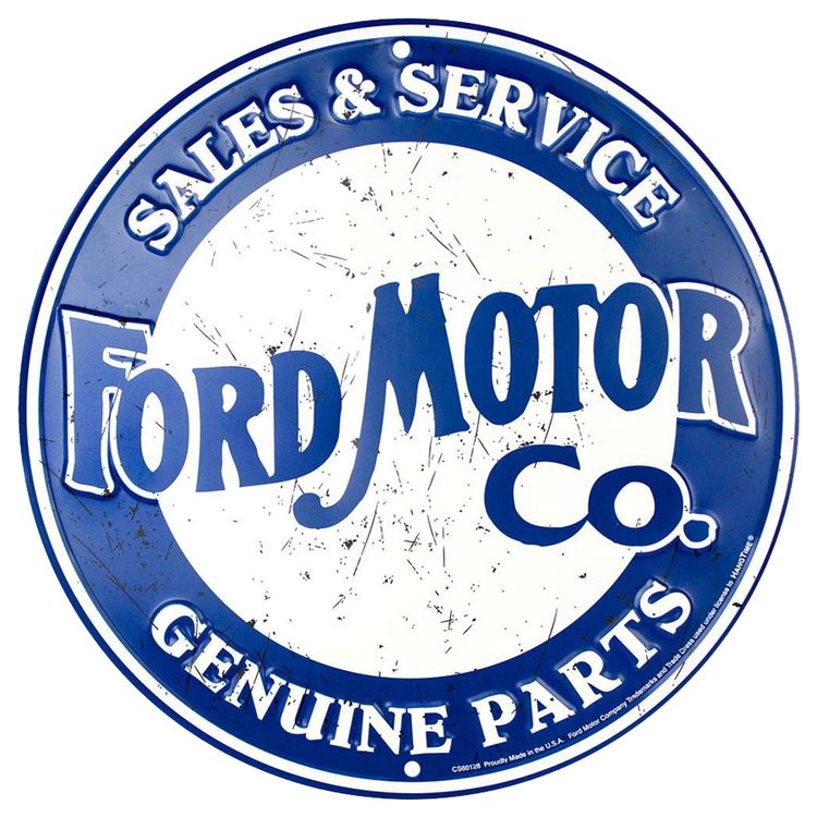 Signs 4 Fun Round Sign | Ford Motor Weathered Sign | 12 Diameter | Embossed Aluminum Sign | Made in the USA