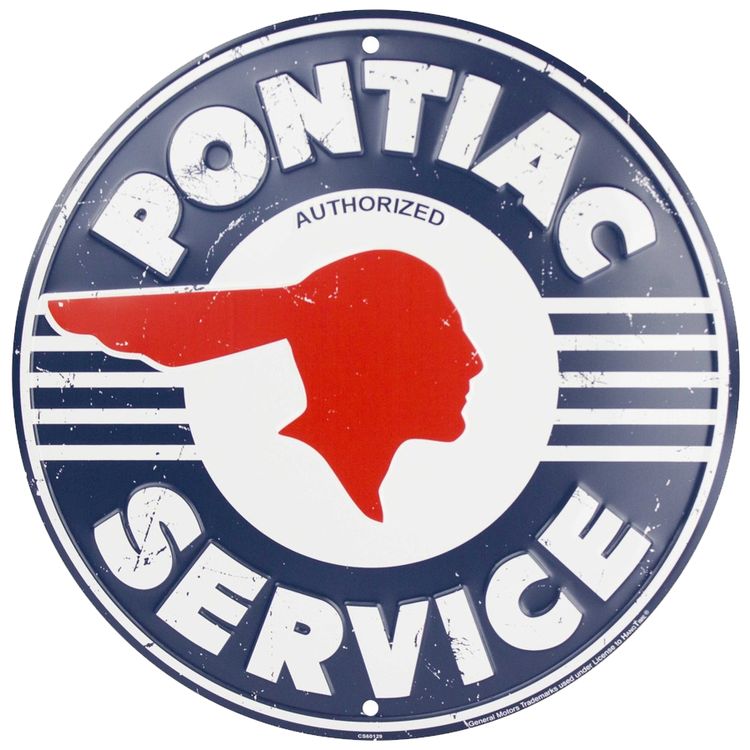 Signs 4 Fun Round Sign | Pontiac Service Weathered Sign | 12 Diameter | Embossed Aluminum Sign | Made in the USA