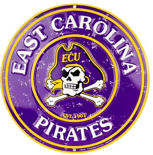 Signs 4 Fun Round Sign | East Carolina Pirates | 12 Diameter | Embossed Aluminum Sign | Made in the USA