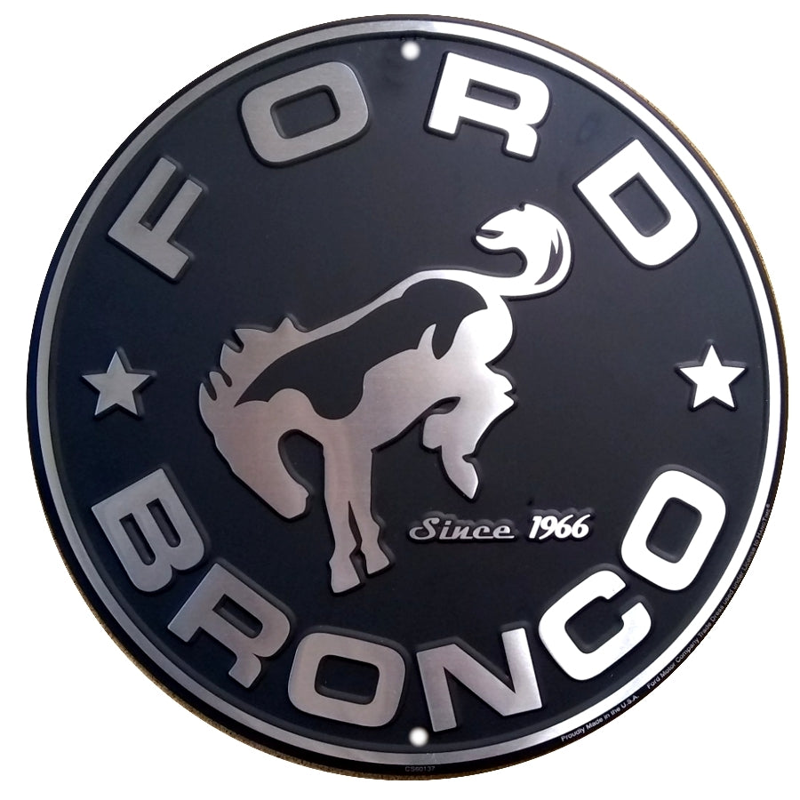 Signs 4 Fun Round Ford Bronco Sign | 12” Diameter | Embossed Aluminum Sign | Made in the USA