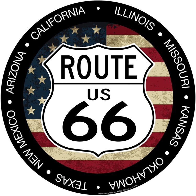 Signs 4 Fun Round Sign | 66 Shield and Flag | 12 Diameter | Embossed Aluminum Sign | Made in the USA