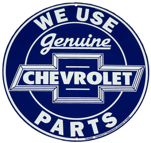 Signs 4 Fun Round Sign | Chevy Genuine Parts Sign | 12 Diameter | Embossed Aluminum Sign | Made in the USA
