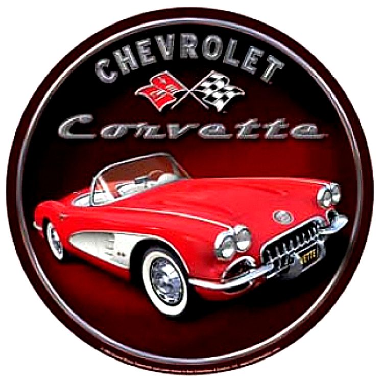 Signs 4 Fun Chevy Corvette Car Round Sign, Red, 12 Inches Diameter