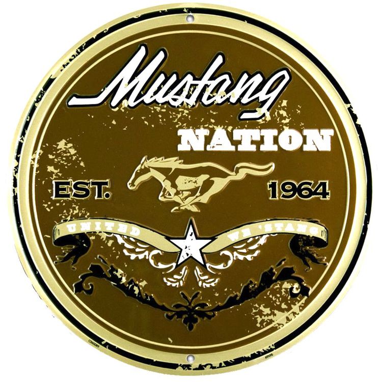 Signs 4 Fun Round Sign | Ford Mustang Weathered Nation Sign | 12 Diameter | Embossed Aluminum Sign | Made in the USA