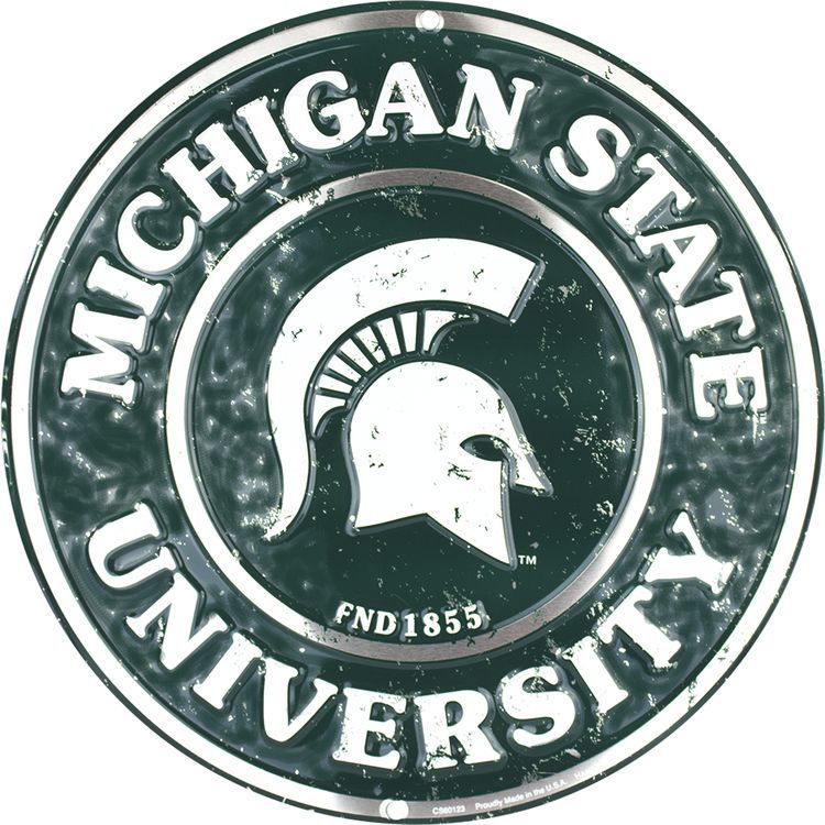 Signs 4 Fun Round Sign | Michigan State Spartans Sign | 12” Diameter | Embossed Aluminum Sign | Made in the USA