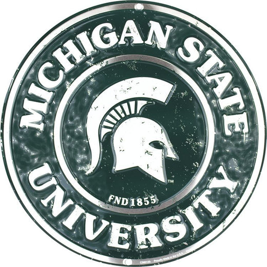 Signs 4 Fun Round Sign | Michigan State Spartans Sign | 12” Diameter | Embossed Aluminum Sign | Made in the USA