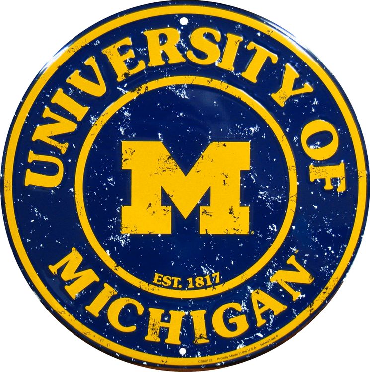 Hangtime University of Michigan - Michigan Wolverines 12" Embossed Retro Circle Sign