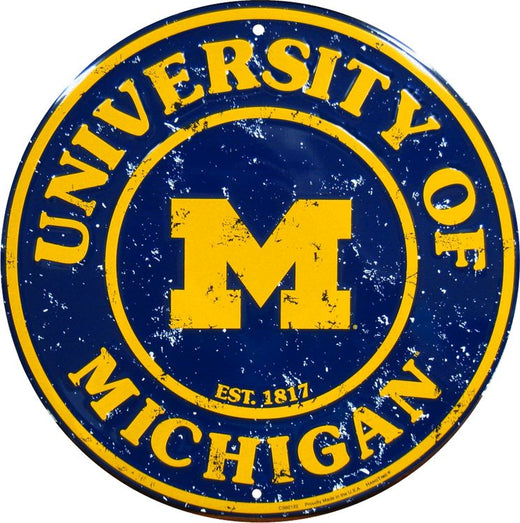 Hangtime University of Michigan - Michigan Wolverines 12" Embossed Retro Circle Sign